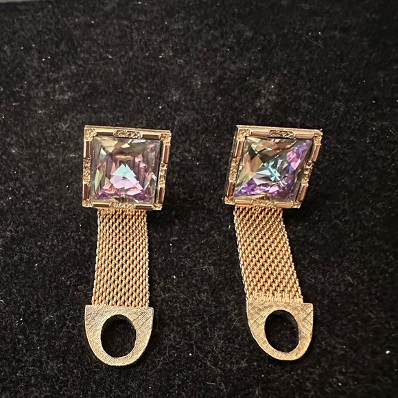 Vintage Swank gold tone with large Aurora Borealis stone cufflinks c1960’s - Picture 4 of 9